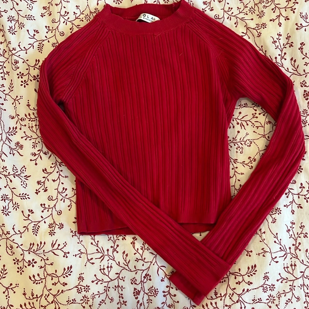 Cropped Red Knit Sweater